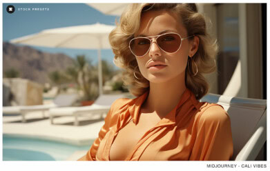 Beautiful women wearing sunglasses relaxing by a pool in Palm Springs