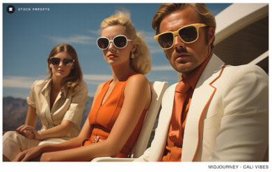 Stylish man and woman wearing sunglasses in Palm Springs, 1978