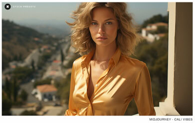 Beautiful woman posing with the Hollywood Hills in the background