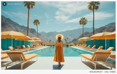 Woman with a hat looking at a pool in Palm Springs
