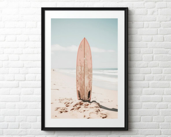 Pink Surfboard Ocean Printable Boho Wall Art