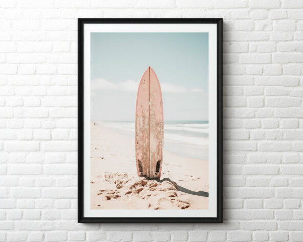 Pink Surfboard Ocean Printable Boho Wall Art