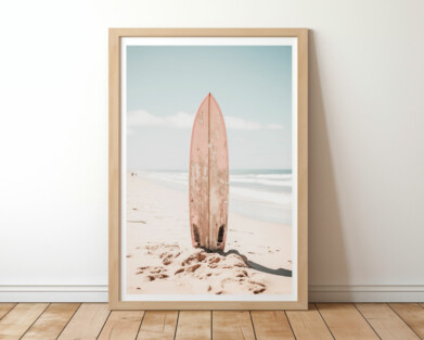 Pink Surfboard Ocean Printable Boho Wall Art
