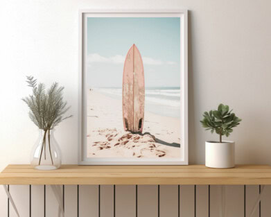 Pink Surfboard Ocean Printable Boho Wall Art