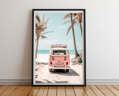 Retro Van Tropical Ocean, Printable Wall Art