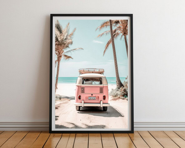 Retro Van Tropical Ocean, Printable Wall Art
