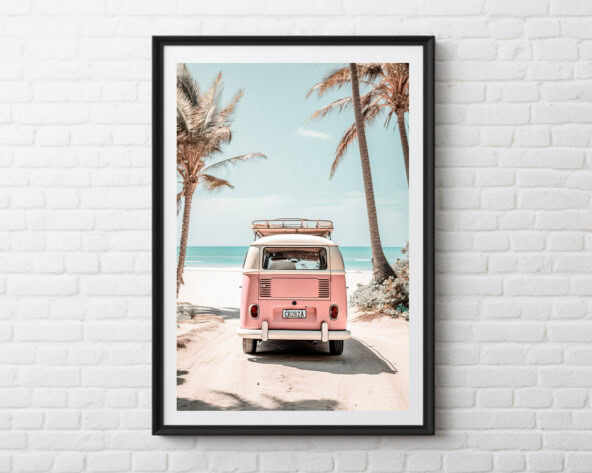 Retro Van Tropical Ocean, Printable Wall Art
