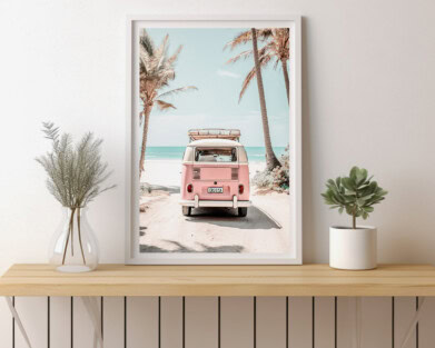 Retro Van Tropical Ocean, Printable Wall Art