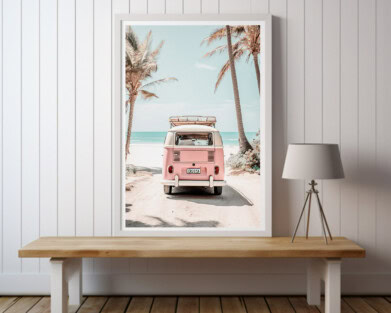 Retro Van Tropical Ocean, Printable Wall Art