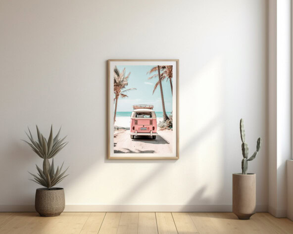 Retro Van Tropical Ocean, Printable Wall Art